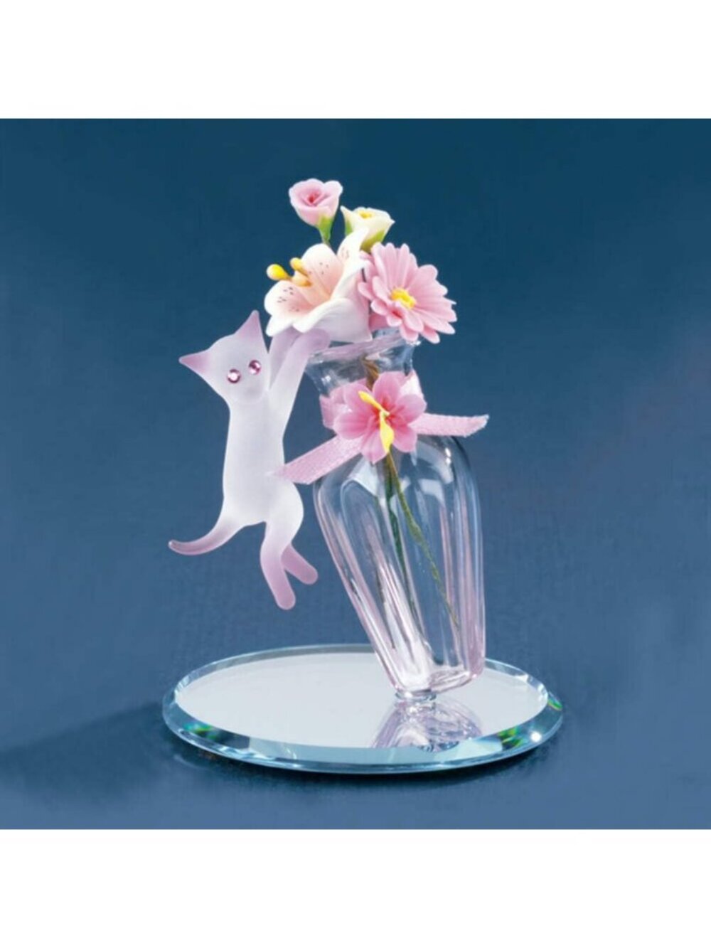Charming Cat & Vase Glass Figurine | Unique Home Decor Accent, Collectible Art